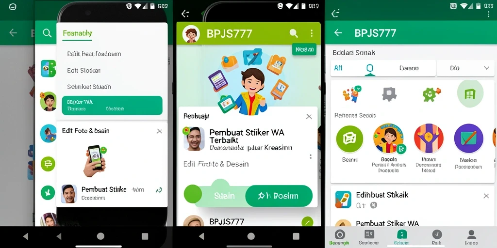 Tampilan antarmuka aplikasi BPJS777 untuk membuat stiker WA yang menarik.