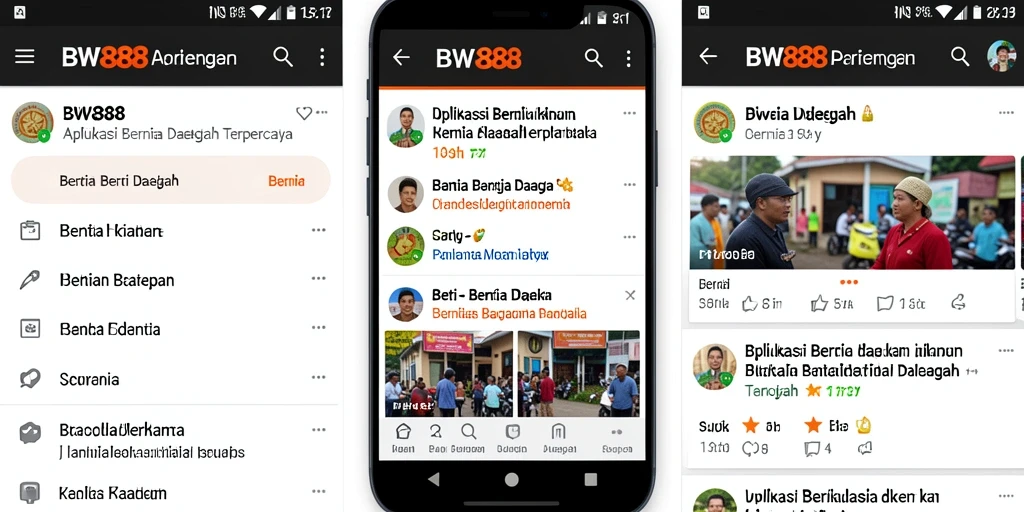 Antarmuka BW888 yang sederhana dan informatif untuk berita daerah.