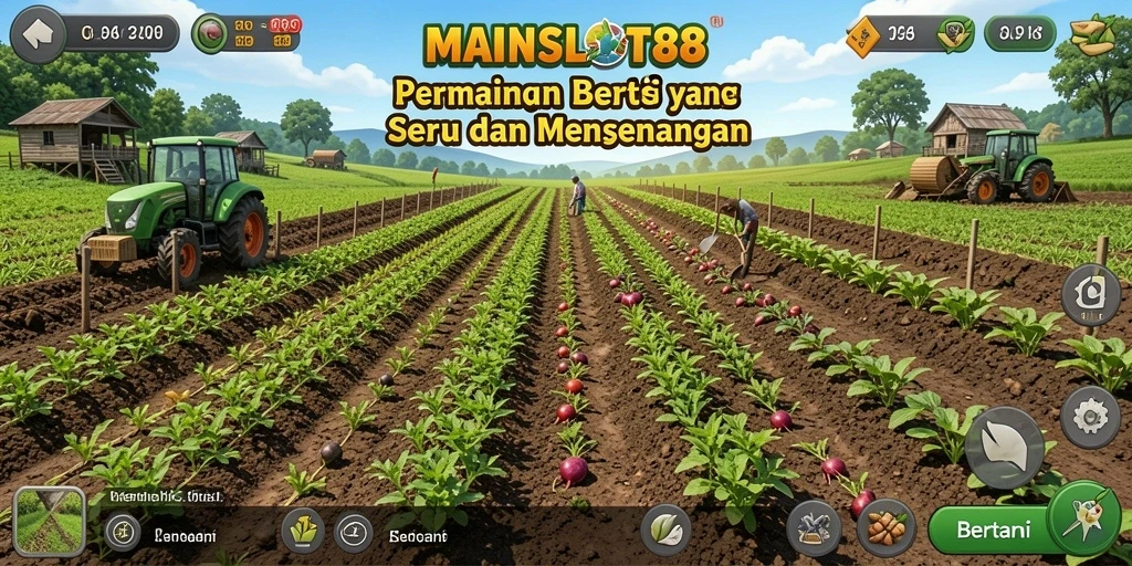 Tampilan antarmuka permainan bertani yang menarik dan interaktif.